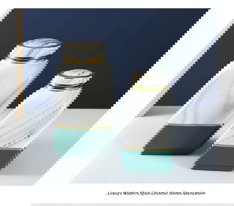 Ceramic Pot Square Ginger Jar Flower Vase Hand-painted Flower and Bird Patterns Storage Tank Home Decoration Accessories - Grand Goldman