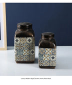 Ceramic Pot Square Ginger Jar Flower Vase Hand-painted Flower and Bird Patterns Storage Tank Home Decoration Accessories - Grand Goldman