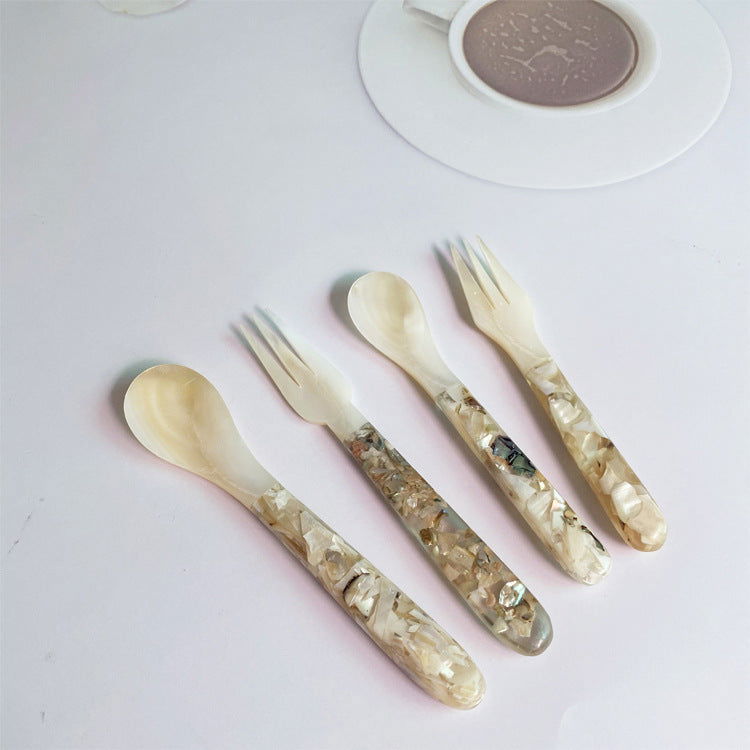 Ceramic Shell Fragmented Flower Spoon And Fork Inlaid Sea Shell Treasures - Grand Goldman
