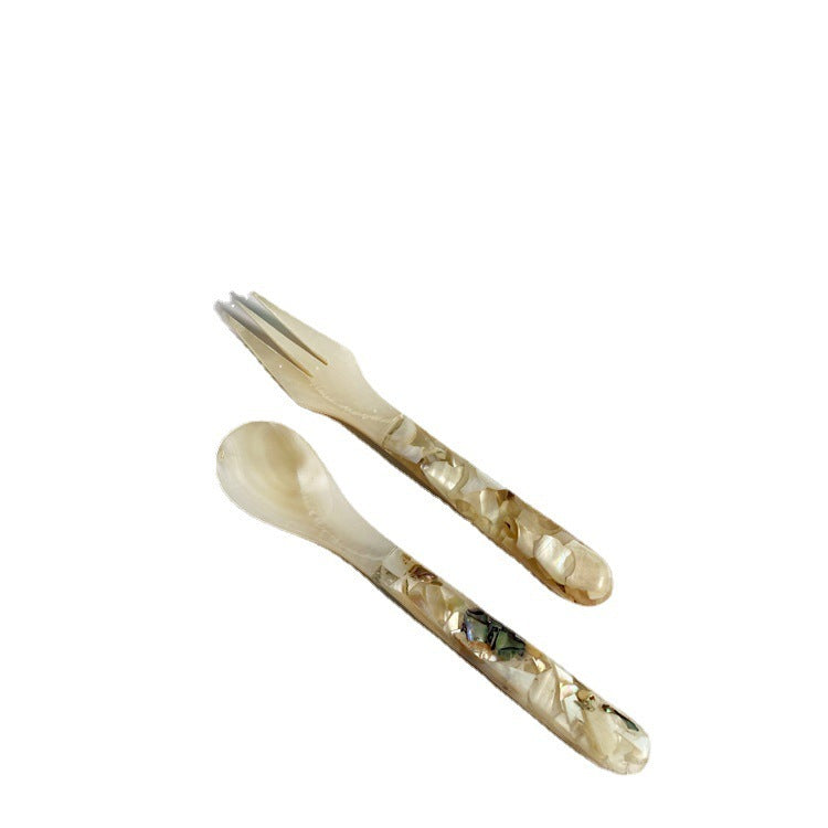 Ceramic Shell Fragmented Flower Spoon And Fork Inlaid Sea Shell Treasures - Grand Goldman
