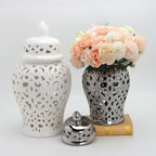 Ceramic Silver Handmade Hollow Out General Jar Ceramic candy storage jar Art Decorative Tank Totem Pattern vase Home Decor - Grand Goldman