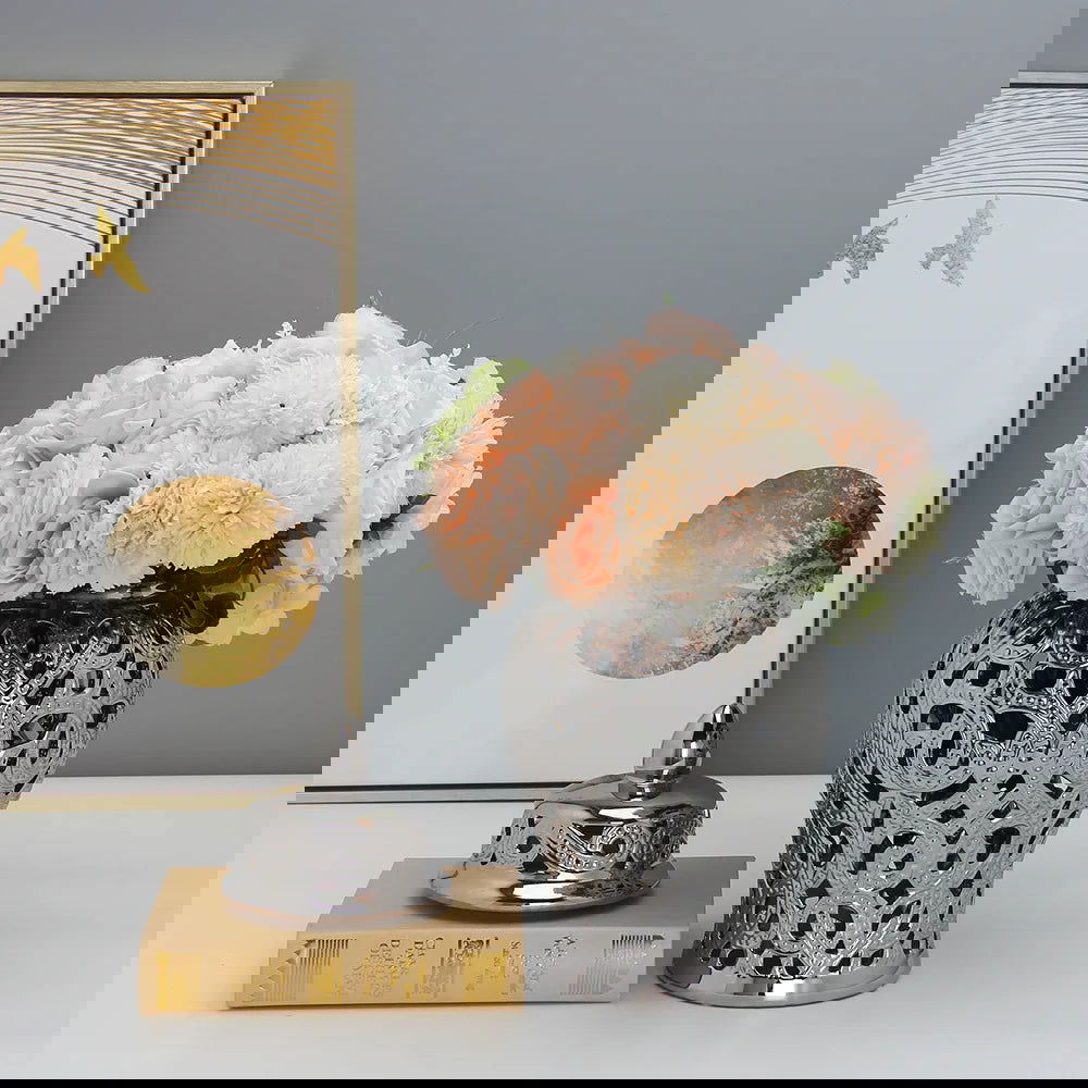 Ceramic Silver Handmade Hollow Out General Jar Ceramic candy storage jar Art Decorative Tank Totem Pattern vase Home Decor - Grand Goldman