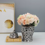 Ceramic Silver Handmade Hollow Out General Jar Ceramic candy storage jar Art Decorative Tank Totem Pattern vase Home Decor - Grand Goldman