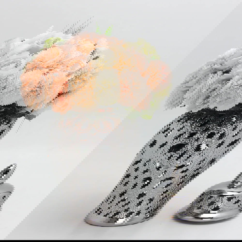 Ceramic Silver Handmade Hollow Out General Jar Ceramic candy storage jar Art Decorative Tank Totem Pattern vase Home Decor - Grand Goldman