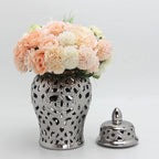 Ceramic Silver Handmade Hollow Out General Jar Ceramic candy storage jar Art Decorative Tank Totem Pattern vase Home Decor - Grand Goldman