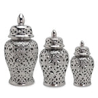 Ceramic Silver Handmade Hollow Out General Jar Ceramic candy storage jar Art Decorative Tank Totem Pattern vase Home Decor - Grand Goldman