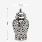 Ceramic Silver Handmade Hollow Out General Jar Ceramic candy storage jar Art Decorative Tank Totem Pattern vase Home Decor - Grand Goldman
