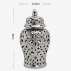 Ceramic Silver Handmade Hollow Out General Jar Ceramic candy storage jar Art Decorative Tank Totem Pattern vase Home Decor - Grand Goldman