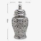 Ceramic Silver Handmade Hollow Out General Jar Ceramic candy storage jar Art Decorative Tank Totem Pattern vase Home Decor - Grand Goldman