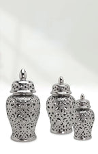 Ceramic Silver Handmade Hollow Out General Jar Ceramic candy storage jar Art Decorative Tank Totem Pattern vase Home Decor - Grand Goldman