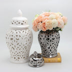 Ceramic Silver Handmade Hollow Out General Jar Ceramic candy storage jar Art Decorative Tank Totem Pattern vase Home Decor - Grand Goldman