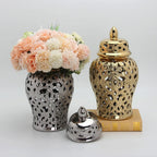 Ceramic Silver Handmade Hollow Out General Jar Ceramic candy storage jar Art Decorative Tank Totem Pattern vase Home Decor - Grand Goldman