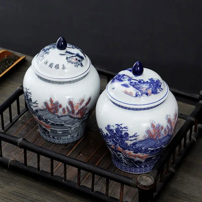 Ceramic Tea Jar Household Moisture-proof Sealed Jar Large Capacity Porcelain Storage Box Food Candy Storage Container Home Decor - Grand Goldman