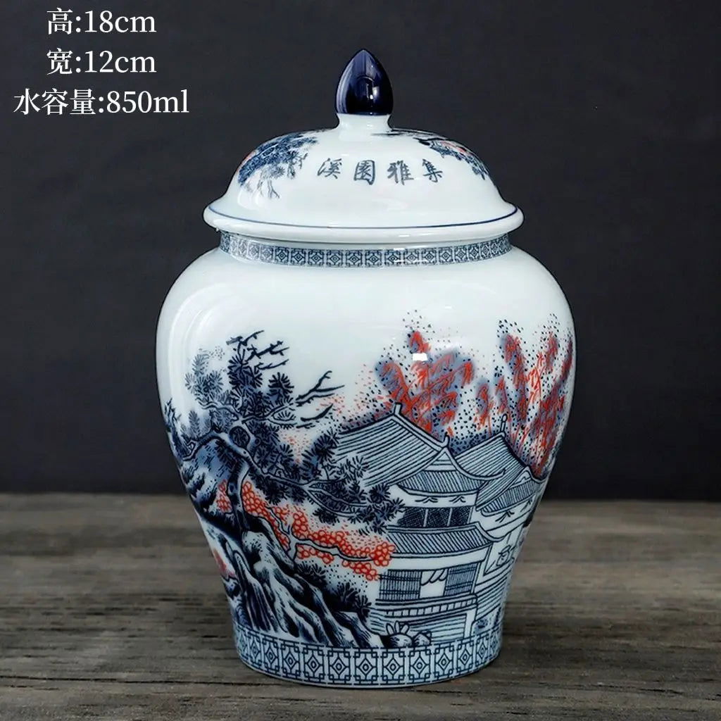 Ceramic Tea Jar Household Moisture-proof Sealed Jar Large Capacity Porcelain Storage Box Food Candy Storage Container Home Decor - Grand Goldman