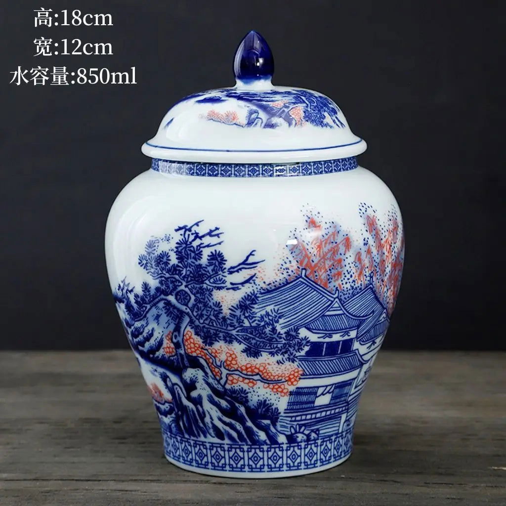 Ceramic Tea Jar Household Moisture-proof Sealed Jar Large Capacity Porcelain Storage Box Food Candy Storage Container Home Decor - Grand Goldman