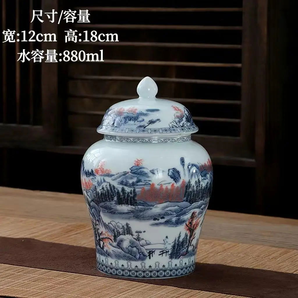 Ceramic Tea Jar Household Moisture-proof Sealed Jar Large Capacity Porcelain Storage Box Food Candy Storage Container Home Decor - Grand Goldman