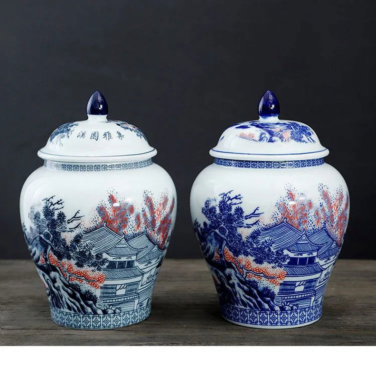 Ceramic Tea Jar Household Moisture-proof Sealed Jar Large Capacity Porcelain Storage Box Food Candy Storage Container Home Decor - Grand Goldman