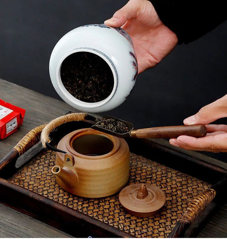 Ceramic Tea Jar Household Moisture-proof Sealed Jar Large Capacity Porcelain Storage Box Food Candy Storage Container Home Decor - Grand Goldman