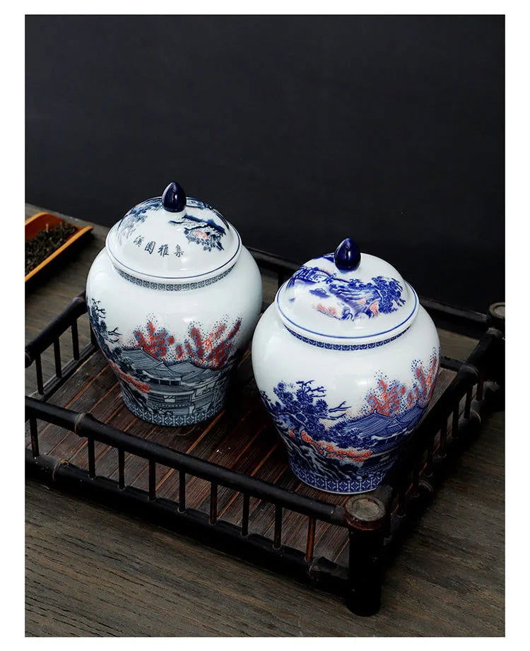 Ceramic Tea Jar Household Moisture-proof Sealed Jar Large Capacity Porcelain Storage Box Food Candy Storage Container Home Decor - Grand Goldman