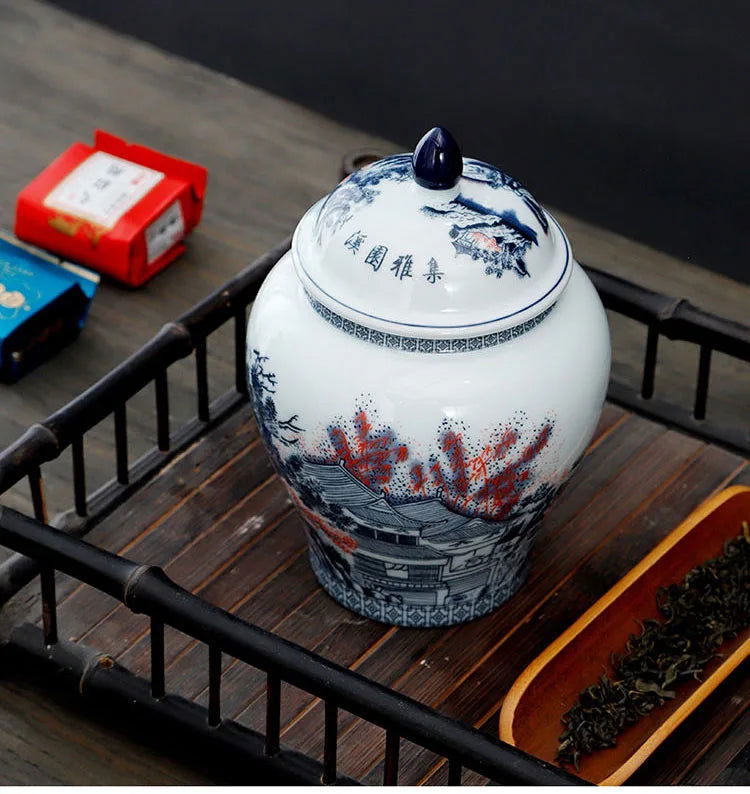Ceramic Tea Jar Household Moisture-proof Sealed Jar Large Capacity Porcelain Storage Box Food Candy Storage Container Home Decor - Grand Goldman