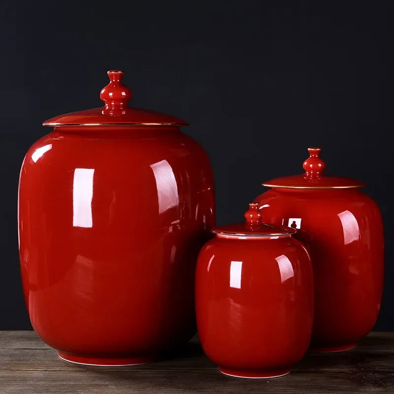 Ceramic Tea Pot Airtight Storage Tank Porcelain General Jar Kitchen Container Vintage Handicraft Ornaments Home Decoration - Grand Goldman