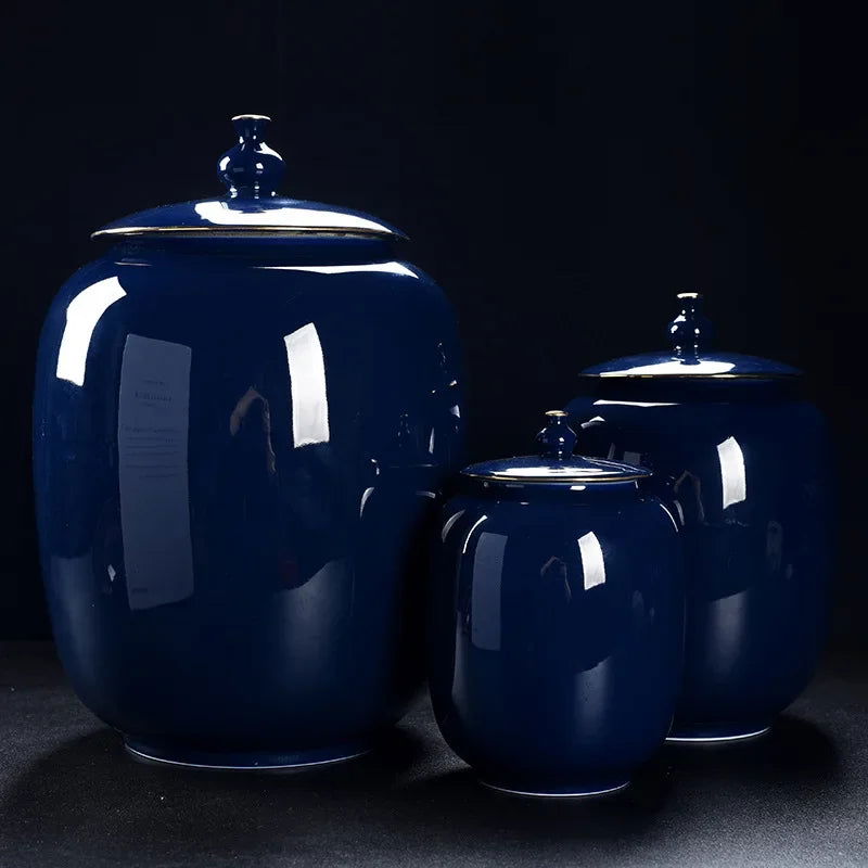 Ceramic Tea Pot Airtight Storage Tank Porcelain General Jar Kitchen Container Vintage Handicraft Ornaments Home Decoration - Grand Goldman