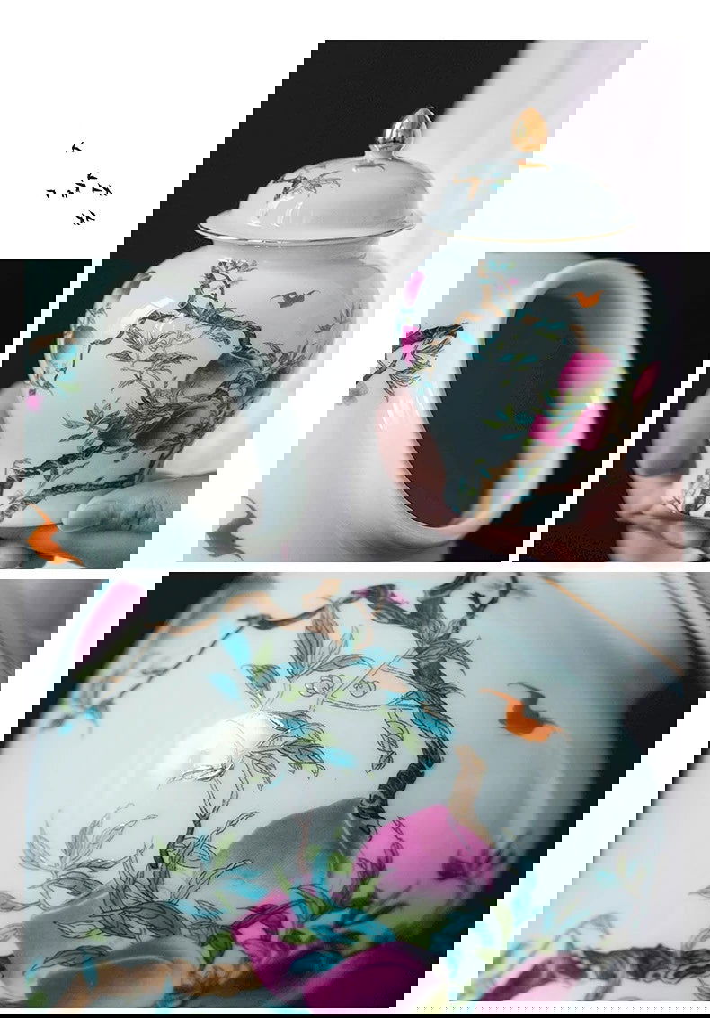 Ceramic Tea Pot Chinese Retro Graffiti Sealed Jar with Lid Tea Storage Pot Porcelain General Jar Home Decoration Canister Set - Grand Goldman