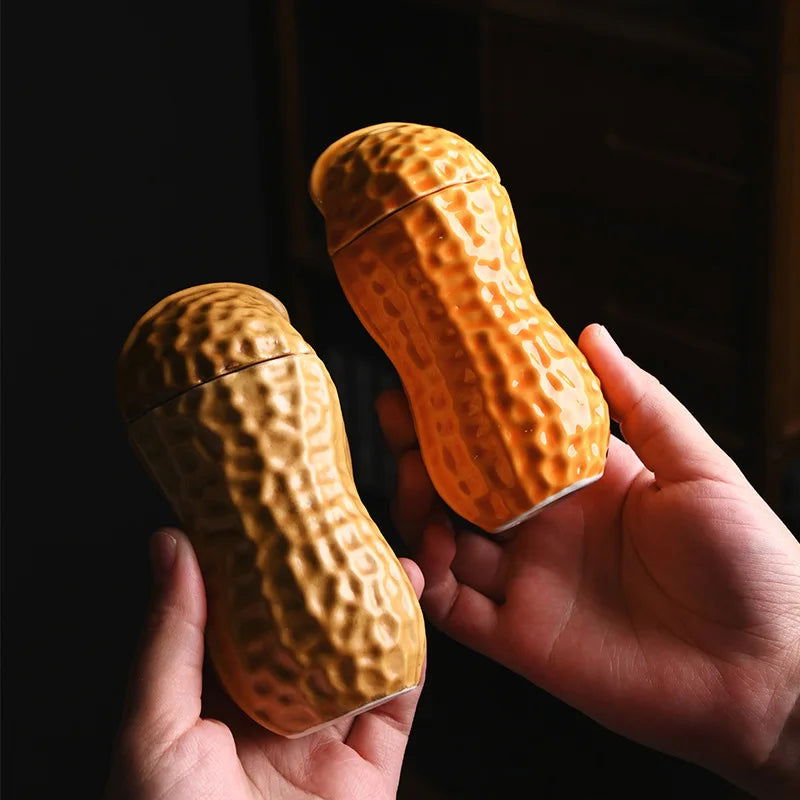 Ceramic Tea Pot Peanut Shape Artificial Peanut Nut Tea Caddy Ceramic Storage Tank Kitchen Organizer Container Home Decoration - Grand Goldman