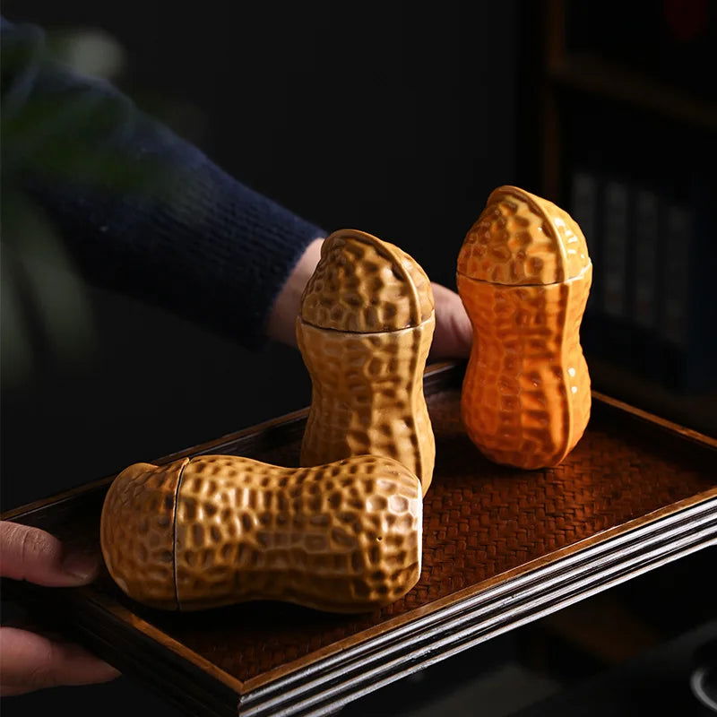 Ceramic Tea Pot Peanut Shape Artificial Peanut Nut Tea Caddy Ceramic Storage Tank Kitchen Organizer Container Home Decoration - Grand Goldman