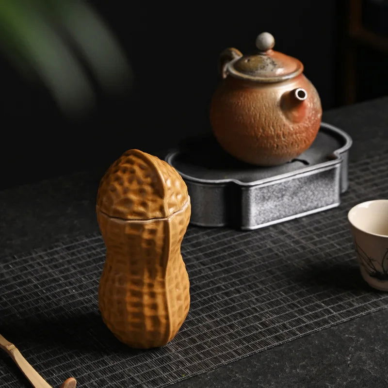 Ceramic Tea Pot Peanut Shape Artificial Peanut Nut Tea Caddy Ceramic Storage Tank Kitchen Organizer Container Home Decoration - Grand Goldman