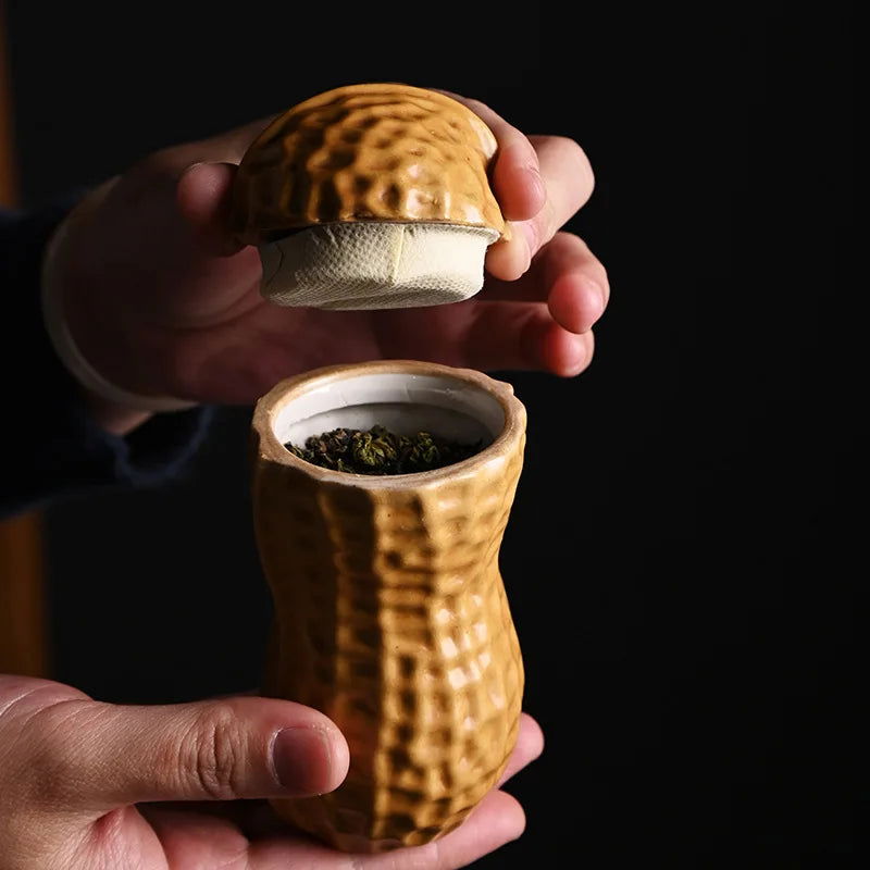 Ceramic Tea Pot Peanut Shape Artificial Peanut Nut Tea Caddy Ceramic Storage Tank Kitchen Organizer Container Home Decoration - Grand Goldman