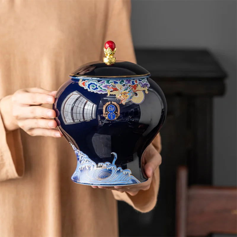 Ceramic Tea Pot Tea Caddy Porcelain Sealed Storage Tank Chinese Vintage Bottle Household Storage Container Home Decoration - Grand Goldman