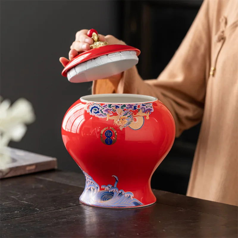 Ceramic Tea Pot Tea Caddy Porcelain Sealed Storage Tank Chinese Vintage Bottle Household Storage Container Home Decoration - Grand Goldman