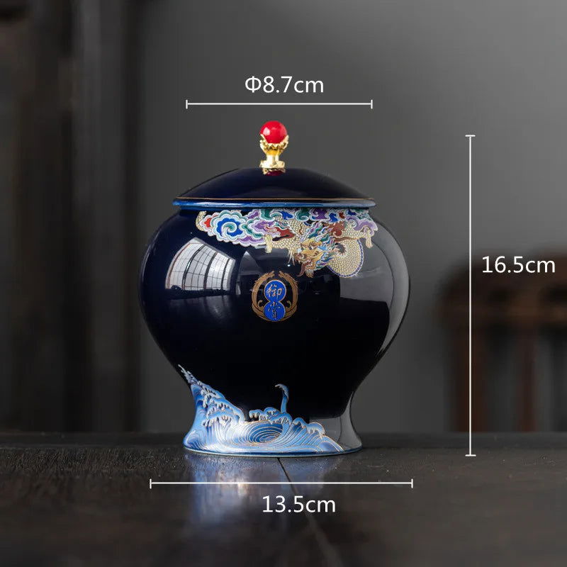 Ceramic Tea Pot Tea Caddy Porcelain Sealed Storage Tank Chinese Vintage Bottle Household Storage Container Home Decoration - Grand Goldman