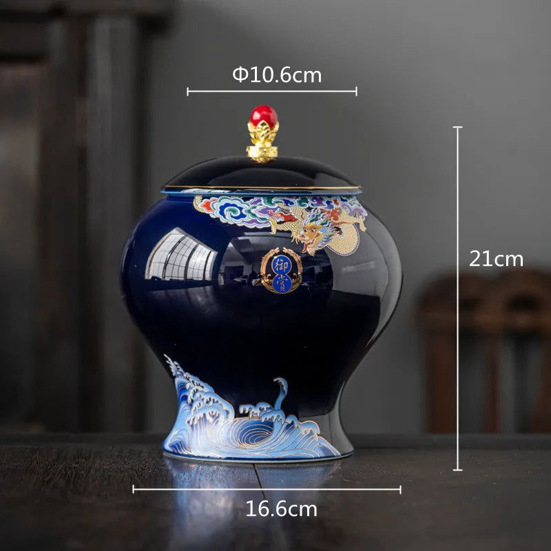 Ceramic Tea Pot Tea Caddy Porcelain Sealed Storage Tank Chinese Vintage Bottle Household Storage Container Home Decoration - Grand Goldman