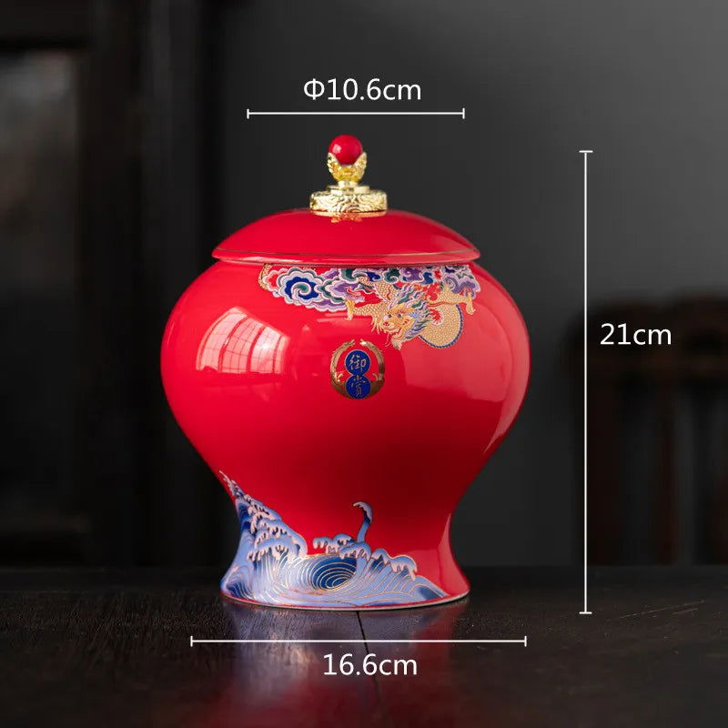 Ceramic Tea Pot Tea Caddy Porcelain Sealed Storage Tank Chinese Vintage Bottle Household Storage Container Home Decoration - Grand Goldman