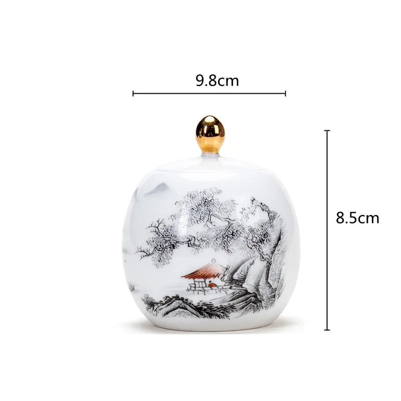 Ceramic Tea Pot White Porcelain Tea Caddy Sealed Storage Tank Canister Kitchen Storage Containers General Can Home Decoration - Grand Goldman