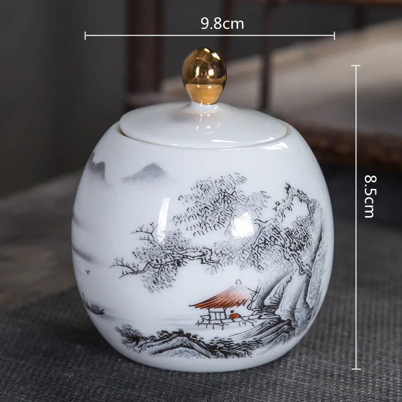 Ceramic Tea Pot White Porcelain Tea Caddy Sealed Storage Tank Canister Kitchen Storage Containers General Can Home Decoration - Grand Goldman