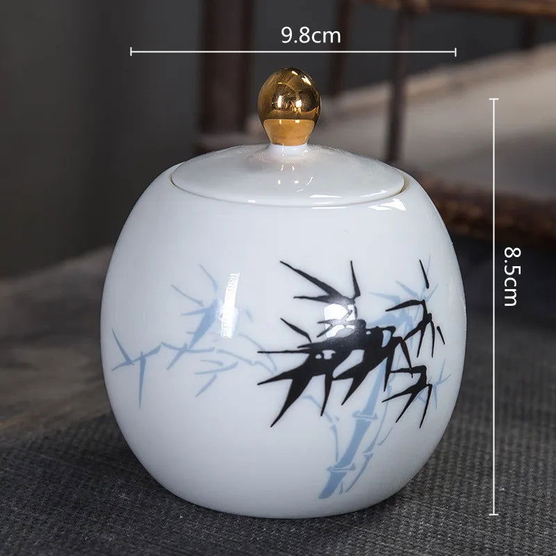 Ceramic Tea Pot White Porcelain Tea Caddy Sealed Storage Tank Canister Kitchen Storage Containers General Can Home Decoration - Grand Goldman