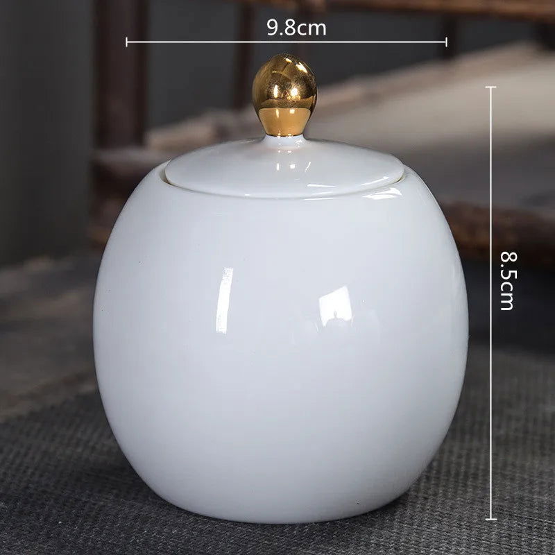 Ceramic Tea Pot White Porcelain Tea Caddy Sealed Storage Tank Canister Kitchen Storage Containers General Can Home Decoration - Grand Goldman