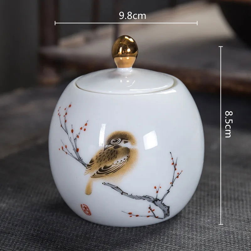 Ceramic Tea Pot White Porcelain Tea Caddy Sealed Storage Tank Canister Kitchen Storage Containers General Can Home Decoration - Grand Goldman