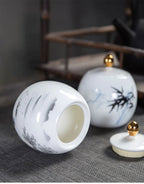 Ceramic Tea Pot White Porcelain Tea Caddy Sealed Storage Tank Canister Kitchen Storage Containers General Can Home Decoration - Grand Goldman