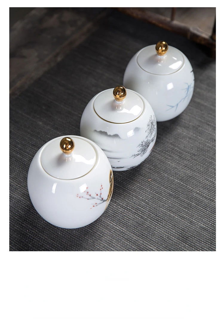 Ceramic Tea Pot White Porcelain Tea Caddy Sealed Storage Tank Canister Kitchen Storage Containers General Can Home Decoration - Grand Goldman