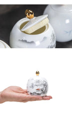 Ceramic Tea Pot White Porcelain Tea Caddy Sealed Storage Tank Canister Kitchen Storage Containers General Can Home Decoration - Grand Goldman