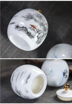 Ceramic Tea Pot White Porcelain Tea Caddy Sealed Storage Tank Canister Kitchen Storage Containers General Can Home Decoration - Grand Goldman
