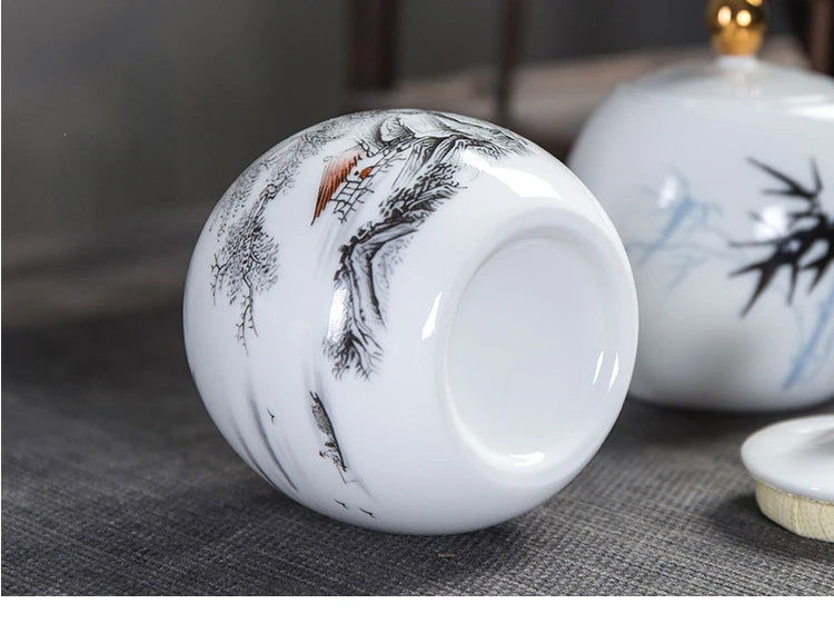 Ceramic Tea Pot White Porcelain Tea Caddy Sealed Storage Tank Canister Kitchen Storage Containers General Can Home Decoration - Grand Goldman