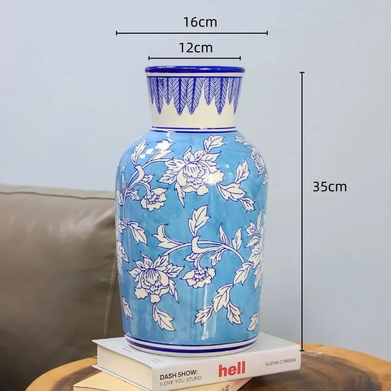 Ceramic Vase Blue and White Porcelain Vase Colored Ginger Jar Flower Vase Floral Arrangement Accessories Home Decoration - Grand Goldman