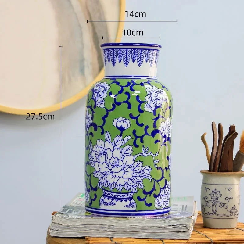 Ceramic Vase Blue and White Porcelain Vase Colored Ginger Jar Flower Vase Floral Arrangement Accessories Home Decoration - Grand Goldman