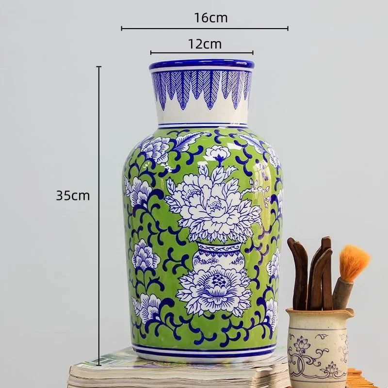 Ceramic Vase Blue and White Porcelain Vase Colored Ginger Jar Flower Vase Floral Arrangement Accessories Home Decoration - Grand Goldman