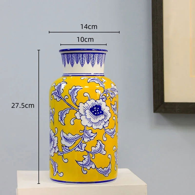Ceramic Vase Blue and White Porcelain Vase Colored Ginger Jar Flower Vase Floral Arrangement Accessories Home Decoration - Grand Goldman